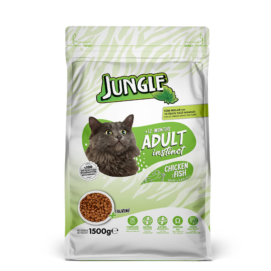 Jungle 1,5 kg-4 Adet Tavuk-Balıklı Yetişkin Kedi M - 1