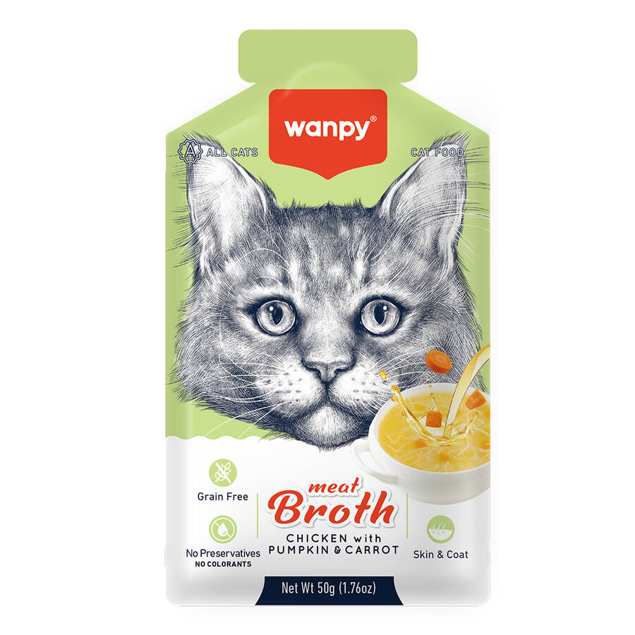 Wanpy Kediler için Bal Kabağı & Havuçlu Tavuk Eti Çorbası 50gx12 Adet - 1